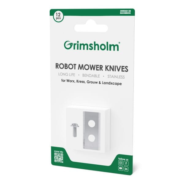 12 stk. knive til Worx Landroid fra Grimsholm i rustfrit stål.