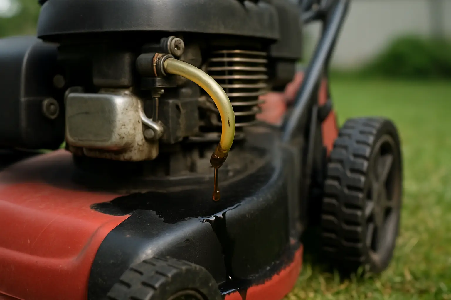 Utæt brændstofslange på plæneklipper?