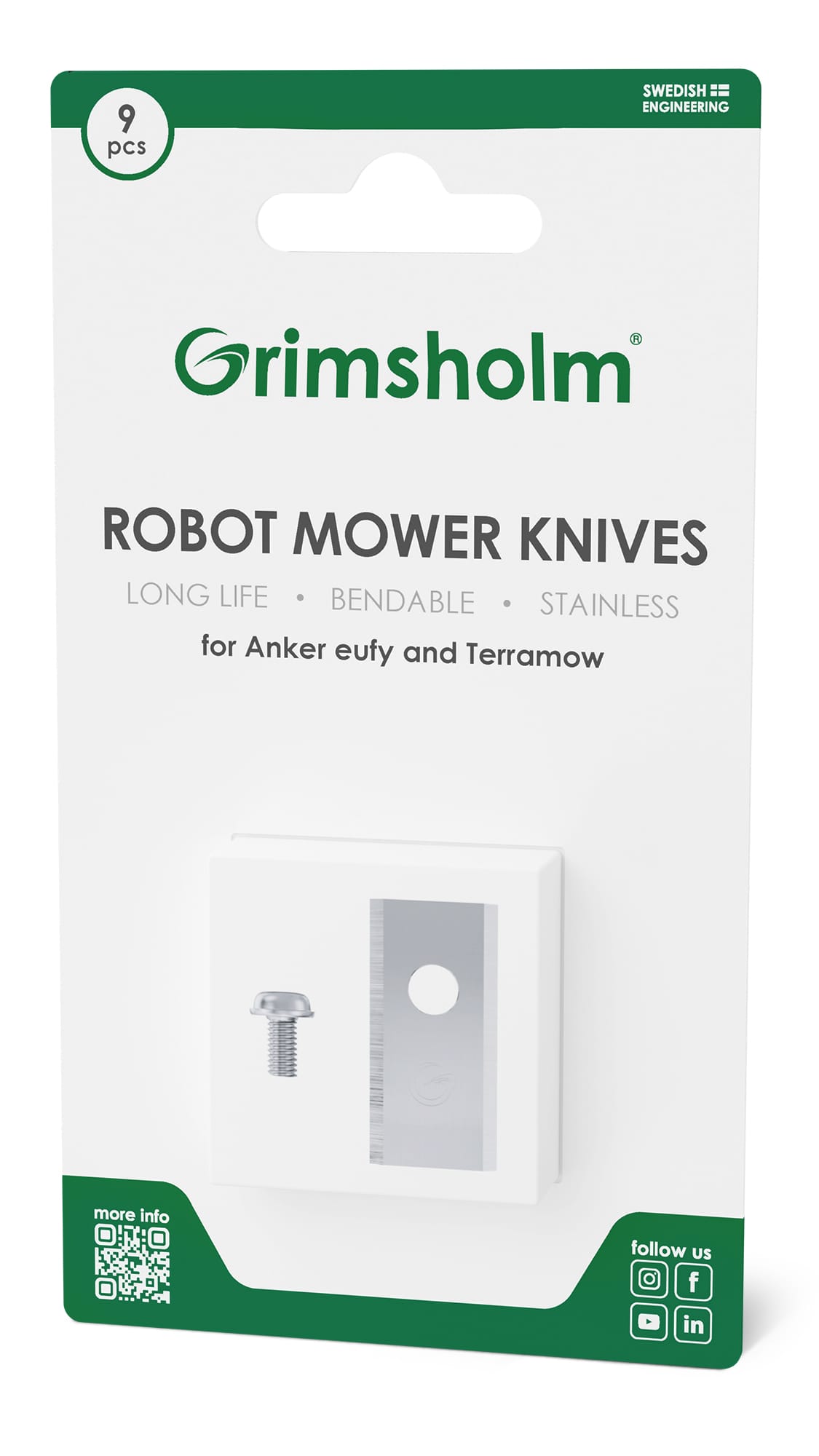 Knive til Anker Eufy & Terramow, 9 styk 1 Knive til Anker Eufy og Terramow robotplæneklipper 9 stk med skruer.